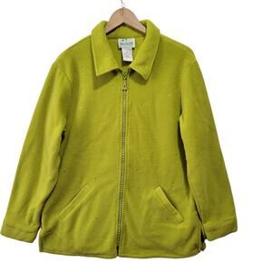 The Quacker Factory Sparkle & Shine Zip Front Fleece Jacket A32787 Green Medium